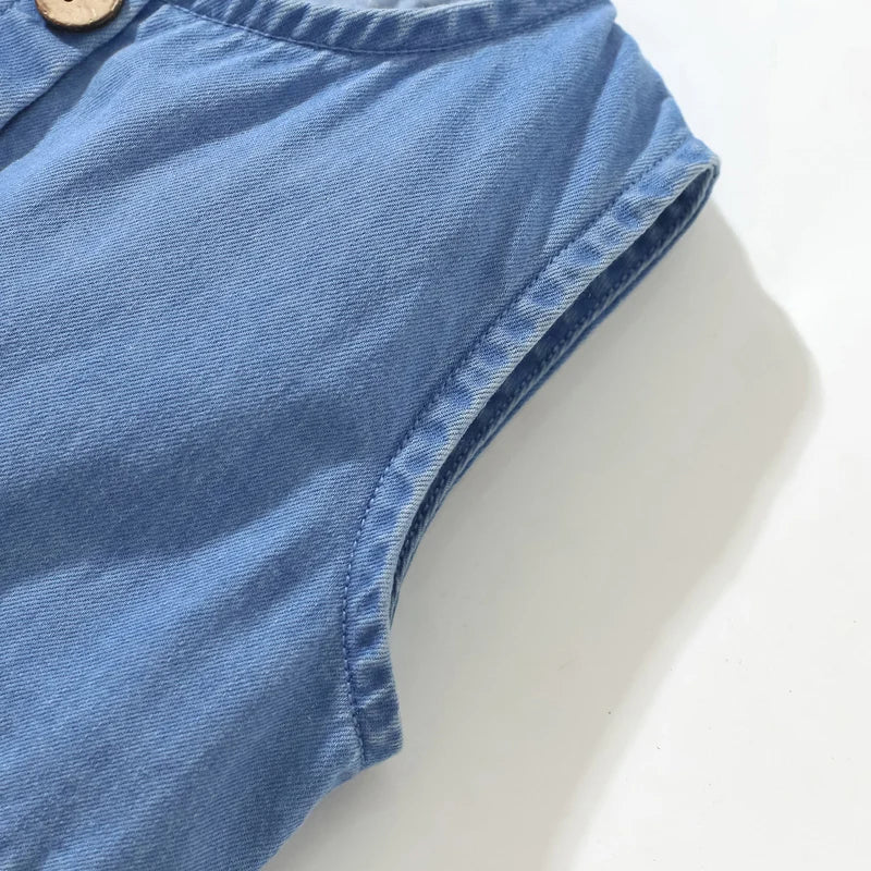 Vestido Infantil Feminino Jeans com Bordado de Unicórnio - Frete Grátis