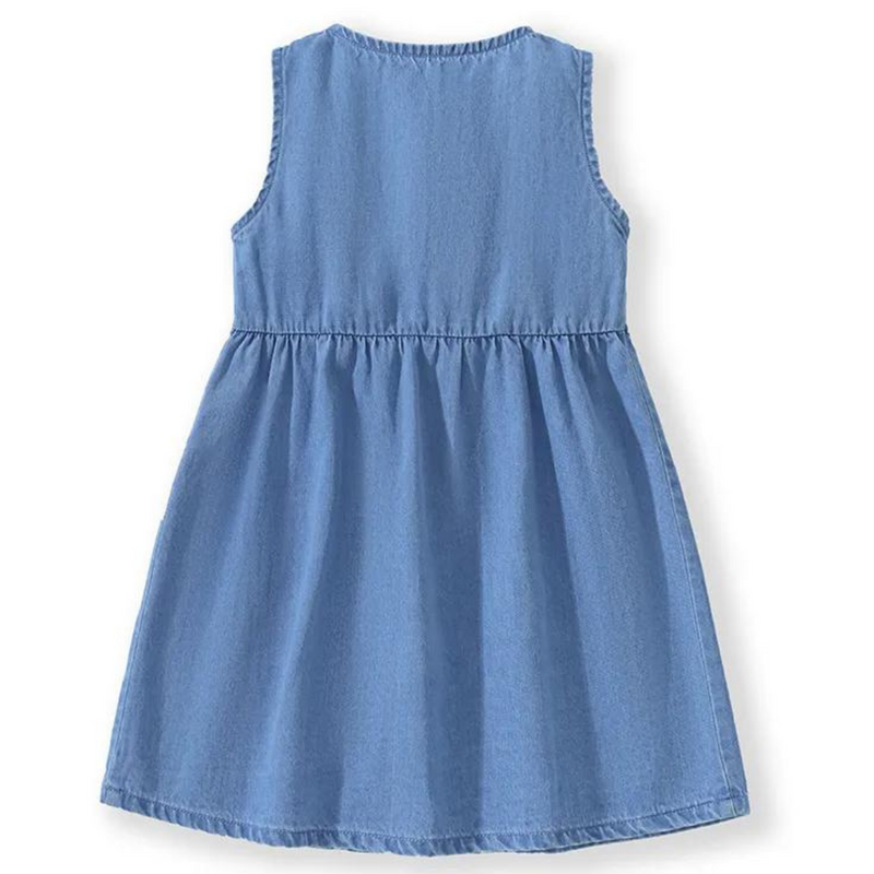 Vestido Infantil Feminino Jeans com Bordado de Unicórnio - Frete Grátis