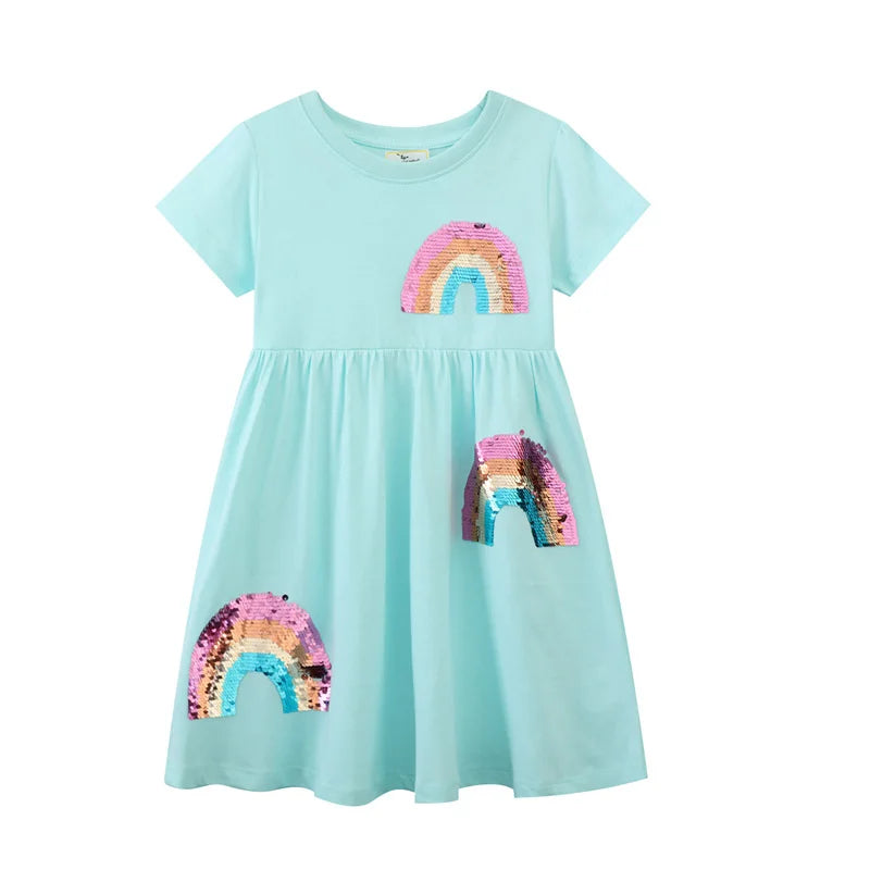 Vestido Infantil com Arco-Íris em Paetê