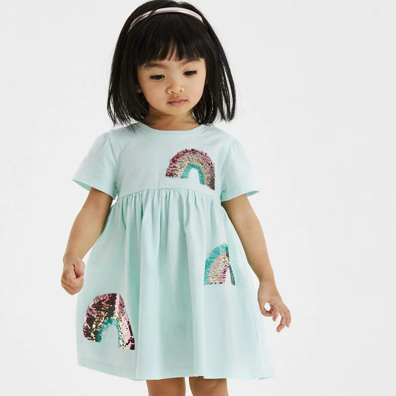 Vestido Infantil com Arco-Íris em Paetê