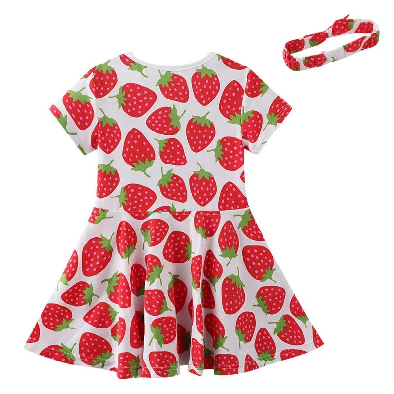 Vestido Infantil em Algodão Estampado + Laço (Brinde)