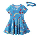 Vestido Infantil em Algodão Estampado + Laço (Brinde)