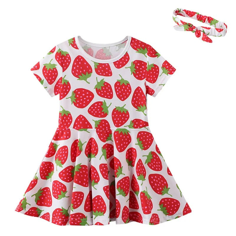 Vestido Infantil em Algodão Estampado + Laço (Brinde)